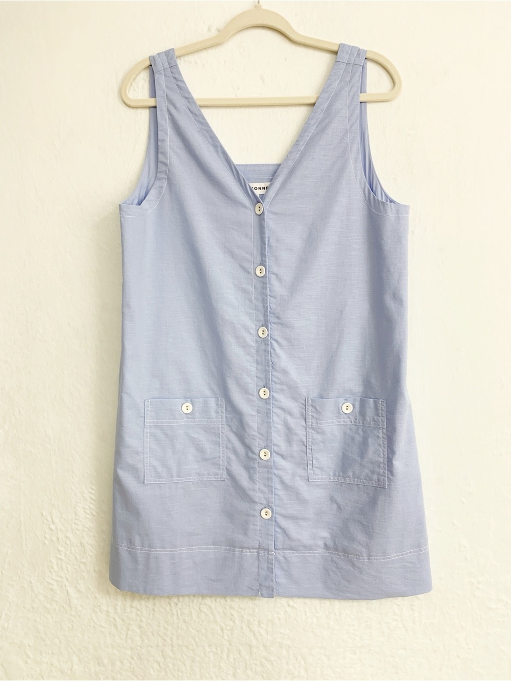 Raisonnel Sleeveless Linen Blend Button Front Oxford Dress Sz L